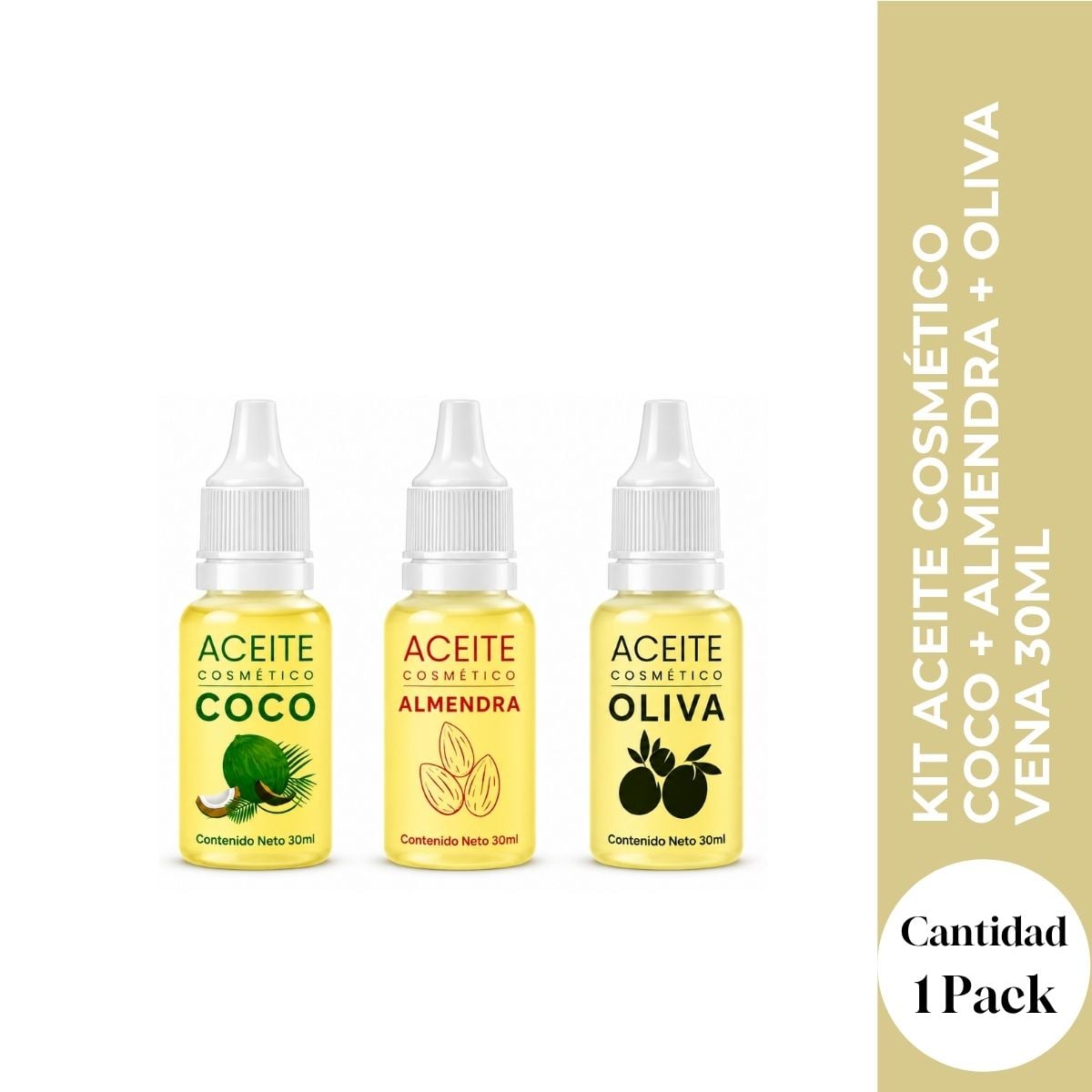 KIT ACEITE COSMETICO COCO + ALMENDRA + OLIVA VENA 30ML - TRIO NUTRITIVO CAPILAR - 1