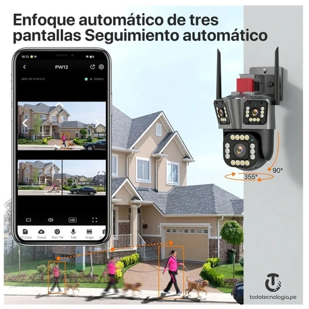 CÁMARA DE SEGURIDAD DE 3 LENTES IP66 WIFI SIRENA VISIÓN NOCTURNA LANTUN 7MP - MOD: IPC-839 - APP: IPC360 HOME - 2