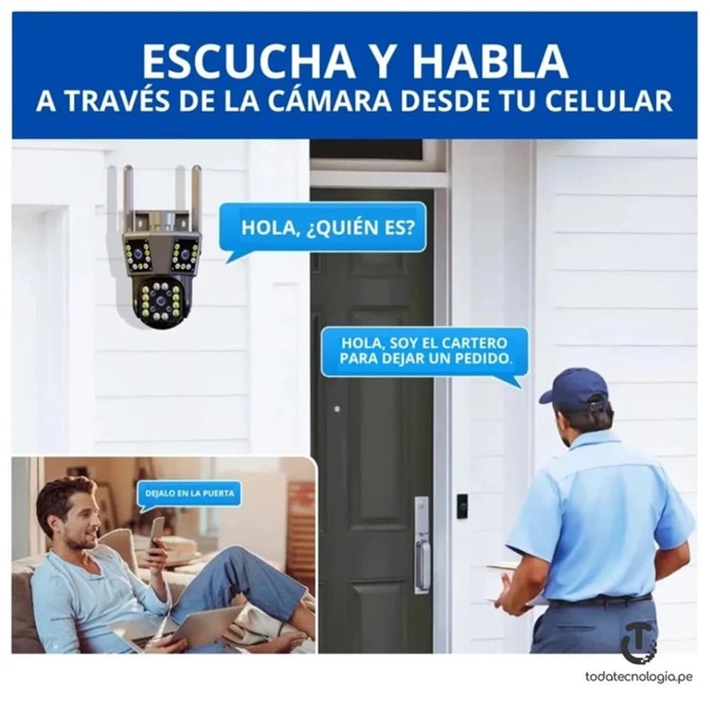 CÁMARA DE SEGURIDAD DE 3 LENTES IP66 WIFI SIRENA VISIÓN NOCTURNA LANTUN 7MP - MOD: IPC-839 - APP: IPC360 HOME - 3