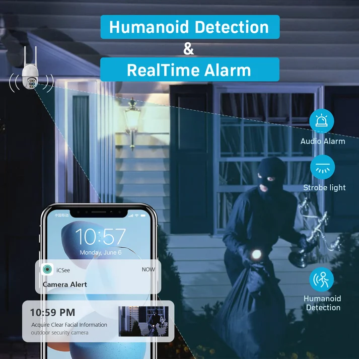 CÁMARA IP SEGURIDAD AL AIRE LIBRE 8X ZOOM 8MP PTZ LENTE DUAL - MOD: A20 - APP: ICSEE - 3