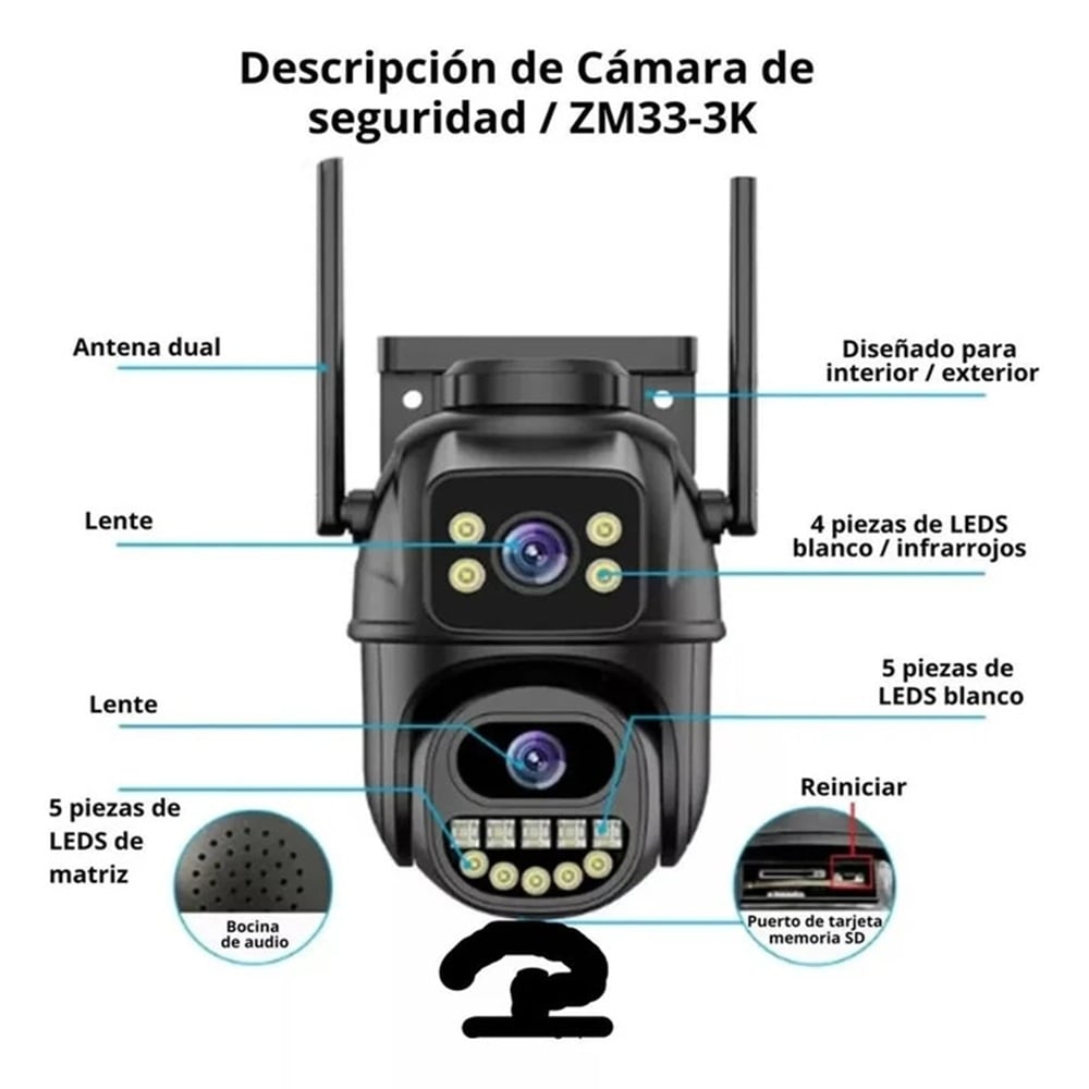 CÁMARA SEGURIDAD PTZ WIFI DOBLE LENTE FULL HD VISIÓN NOCTUNA 6MP MOD P28-3K - APP: ICSEE - 1