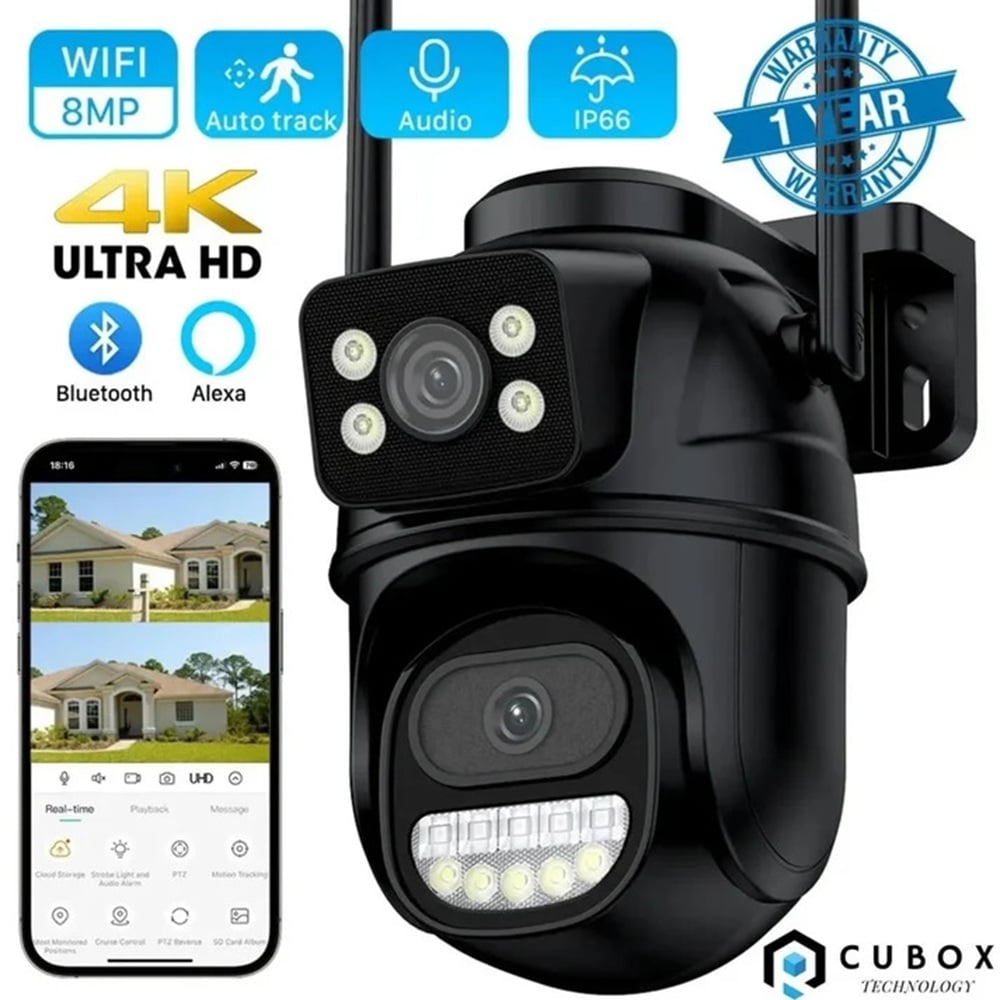CAMARA DE SEGURIDAD WIFI PTZ DOBLE LENTE 360 EXTERIOR ALARMA 8MP - T33H-PRO - APP: ICSEE - 1