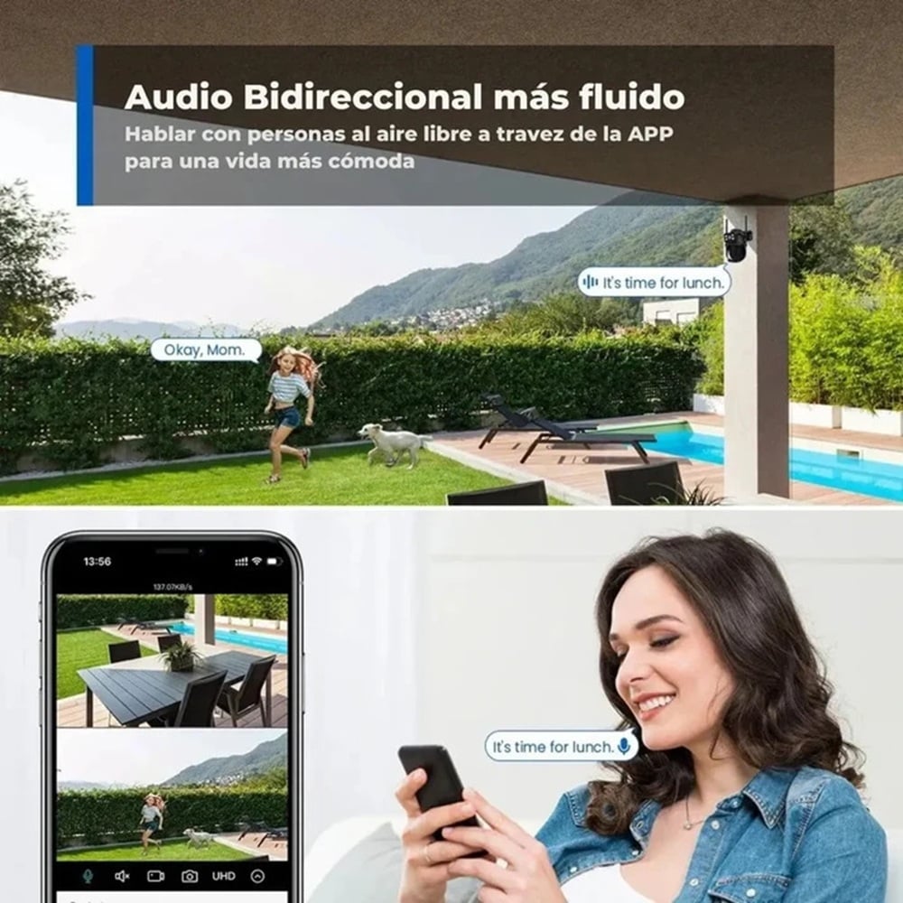 CAMARA DE SEGURIDAD WIFI PTZ DOBLE LENTE 360 EXTERIOR ALARMA 8MP - T33H-PRO - APP: ICSEE - 3