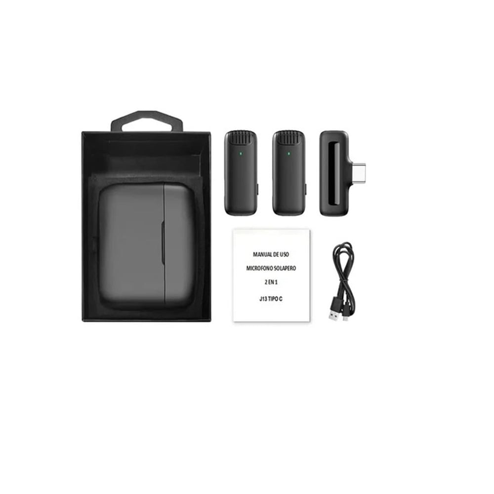 MICRÓFONOS INALÁMBRICOS SOLAPEROS DUAL CARGADOR - J13-TC NEGRO - 1