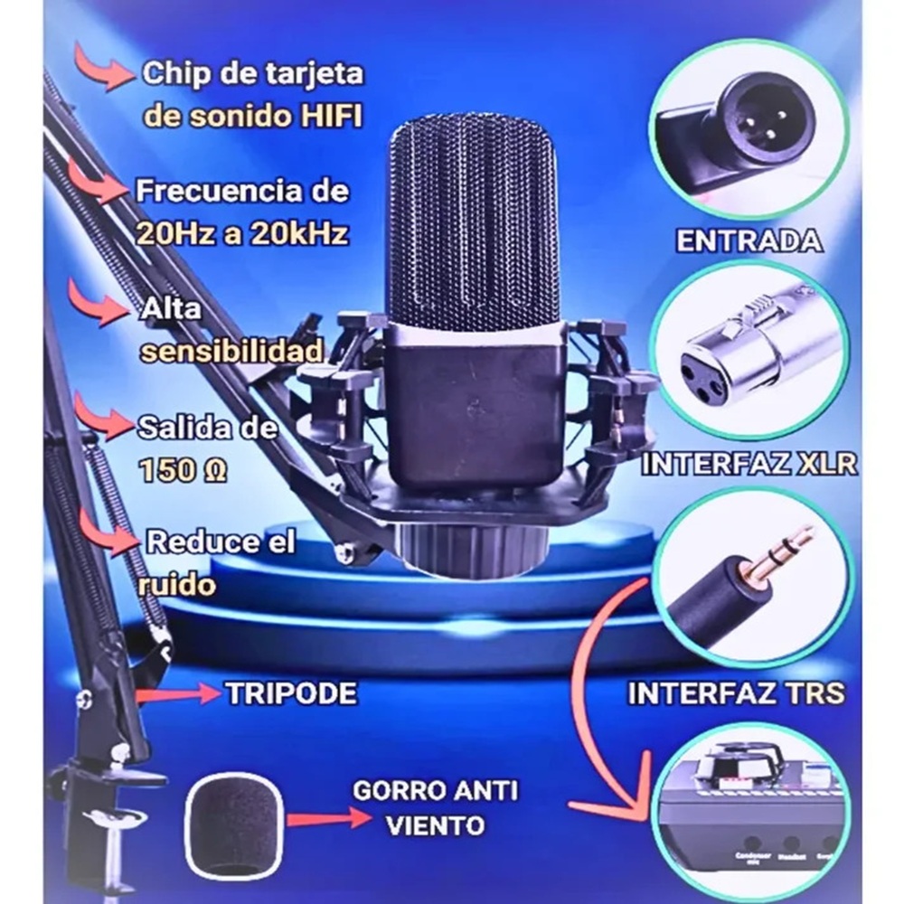 KIT DE MICRÓFONO CONDENSADOR CON CONSOLA DE VIDEO ESTUDIO PROFESIONAL MOD PP670 - 2