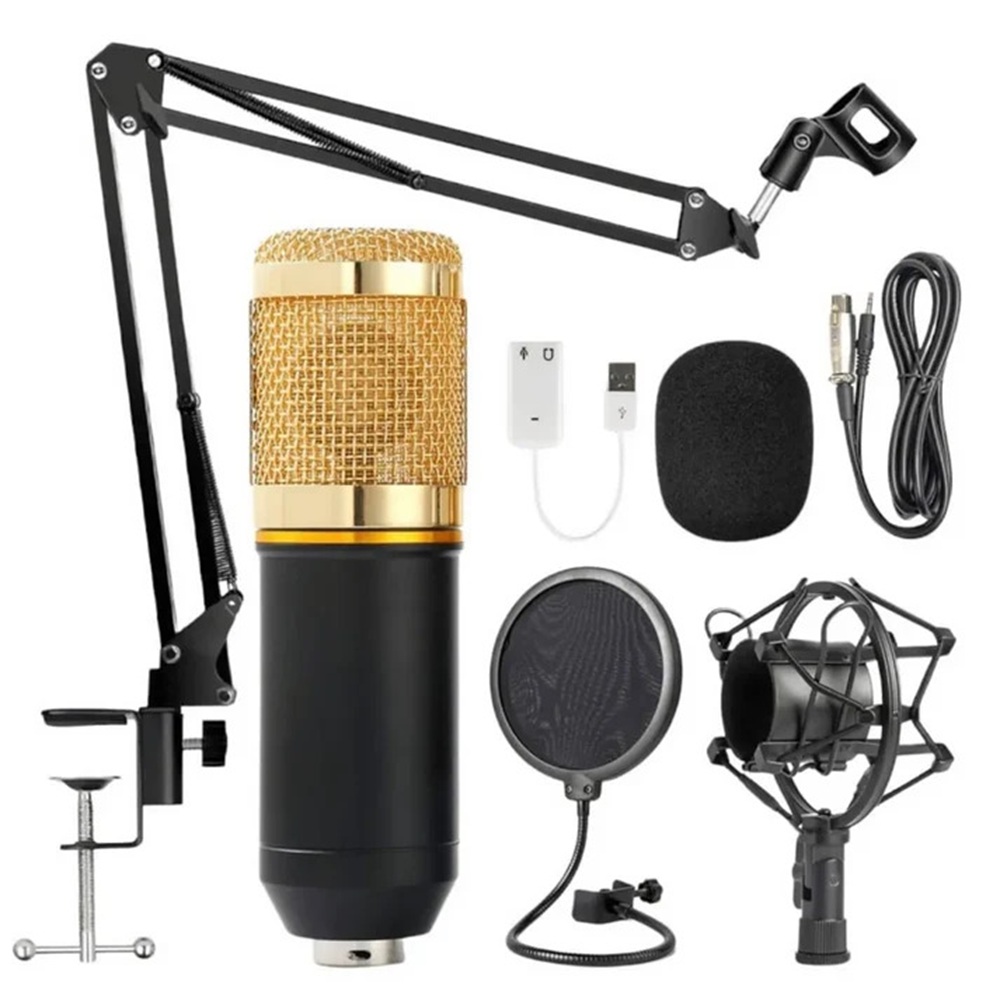 KIT MICRÓFONO CONDENSADOR PROFESIONAL BRAZO SOPORTE 2 DORADO - MOD: BM-800TZ - 1