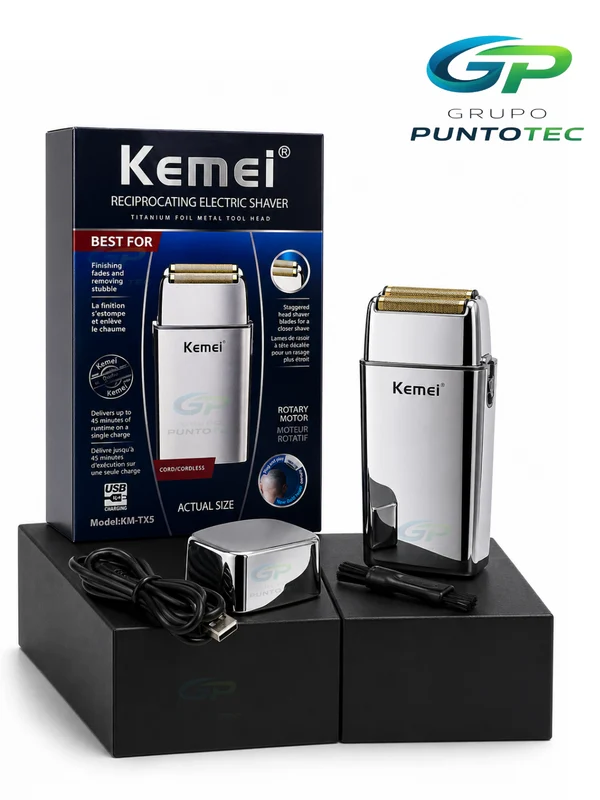 AFEITADORA RECARGABLE PLATEADA KEMEI - MOD: KM-TX5 - 1