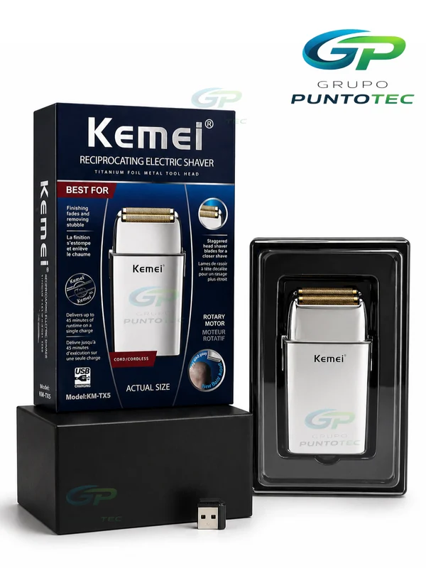 AFEITADORA RECARGABLE PLATEADA KEMEI - MOD: KM-TX5 - 2