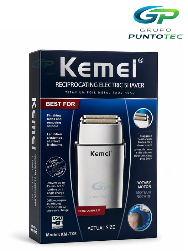 AFEITADORA RECARGABLE PLATEADA KEMEI - MOD: KM-TX5 - 3