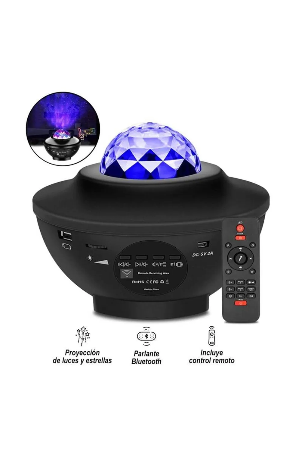 PROYECTOR DE LUCES GALAXIA ESTRELLAS PARLANTE BLUETOOTH - 1