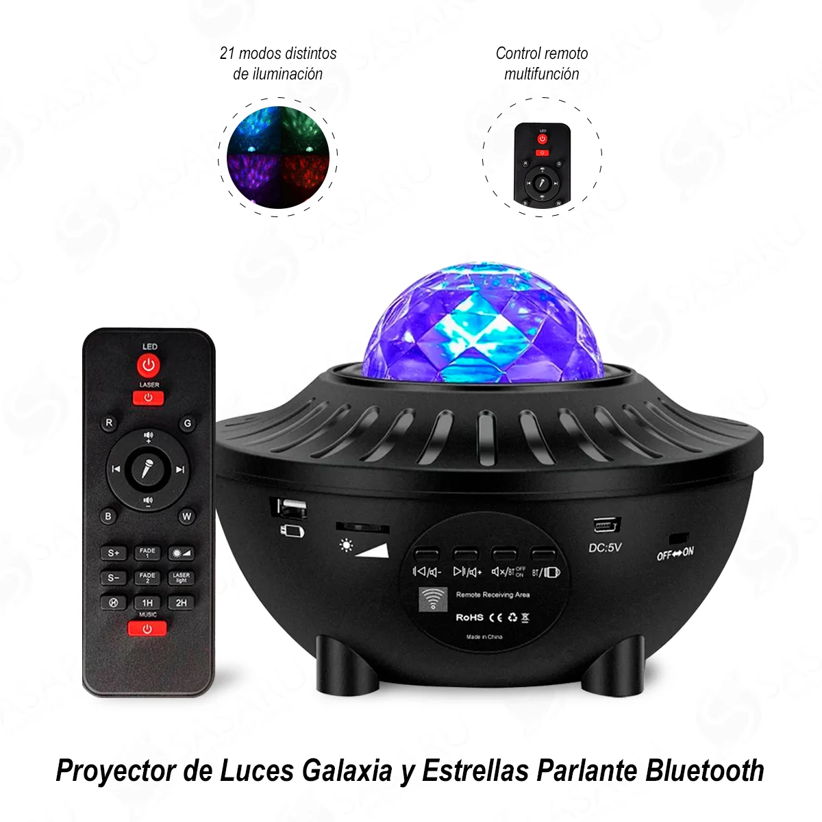 PROYECTOR DE LUCES GALAXIA ESTRELLAS PARLANTE BLUETOOTH - 2