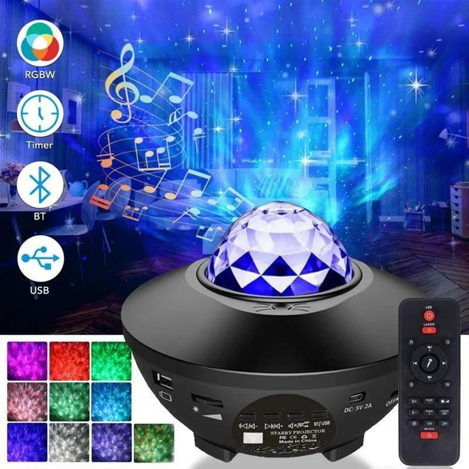 PROYECTOR DE LUCES GALAXIA ESTRELLAS PARLANTE BLUETOOTH - 3