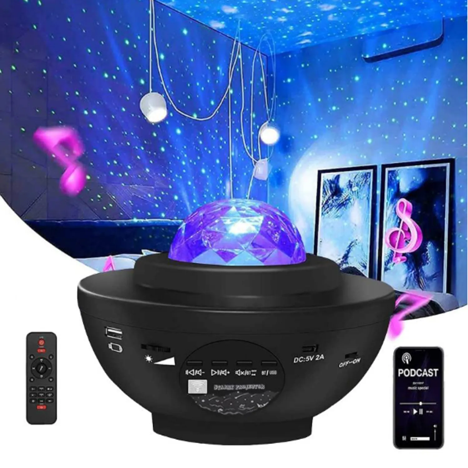 PROYECTOR DE LUCES GALAXIA ESTRELLAS PARLANTE BLUETOOTH - 4