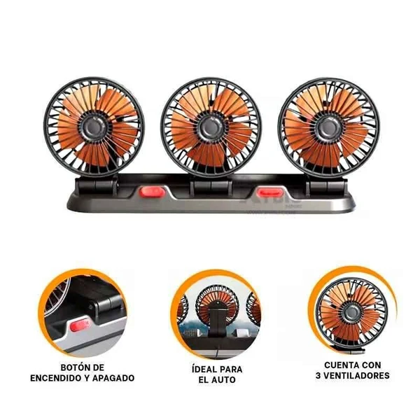 VENTILADOR BAIHUO CITY TRIPLE DE AUTO GIRATORIO 360 MY7158 - NARANJA - 1