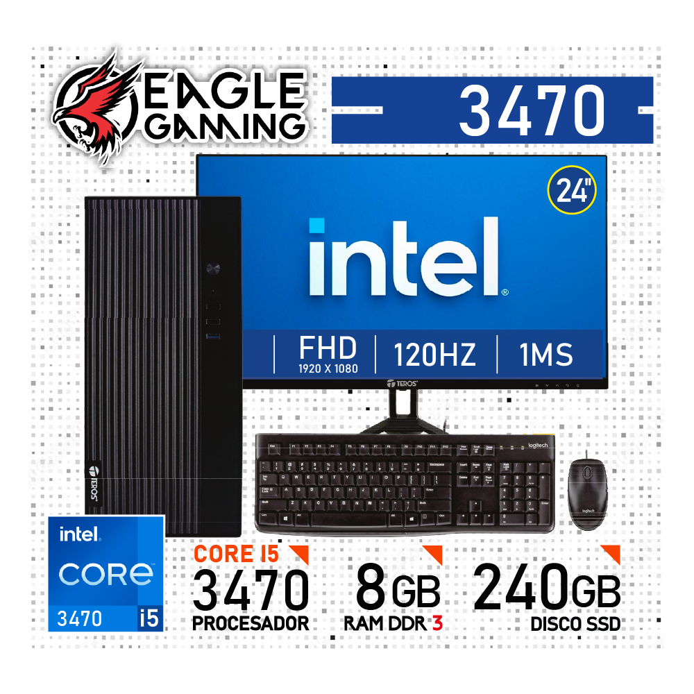 COMPUTADORA PC INTEL CORE I5 3470, 8 GB RAM DDR3, 240GB SSD - MONITOR 24' CON KIT LOGITECH - 1
