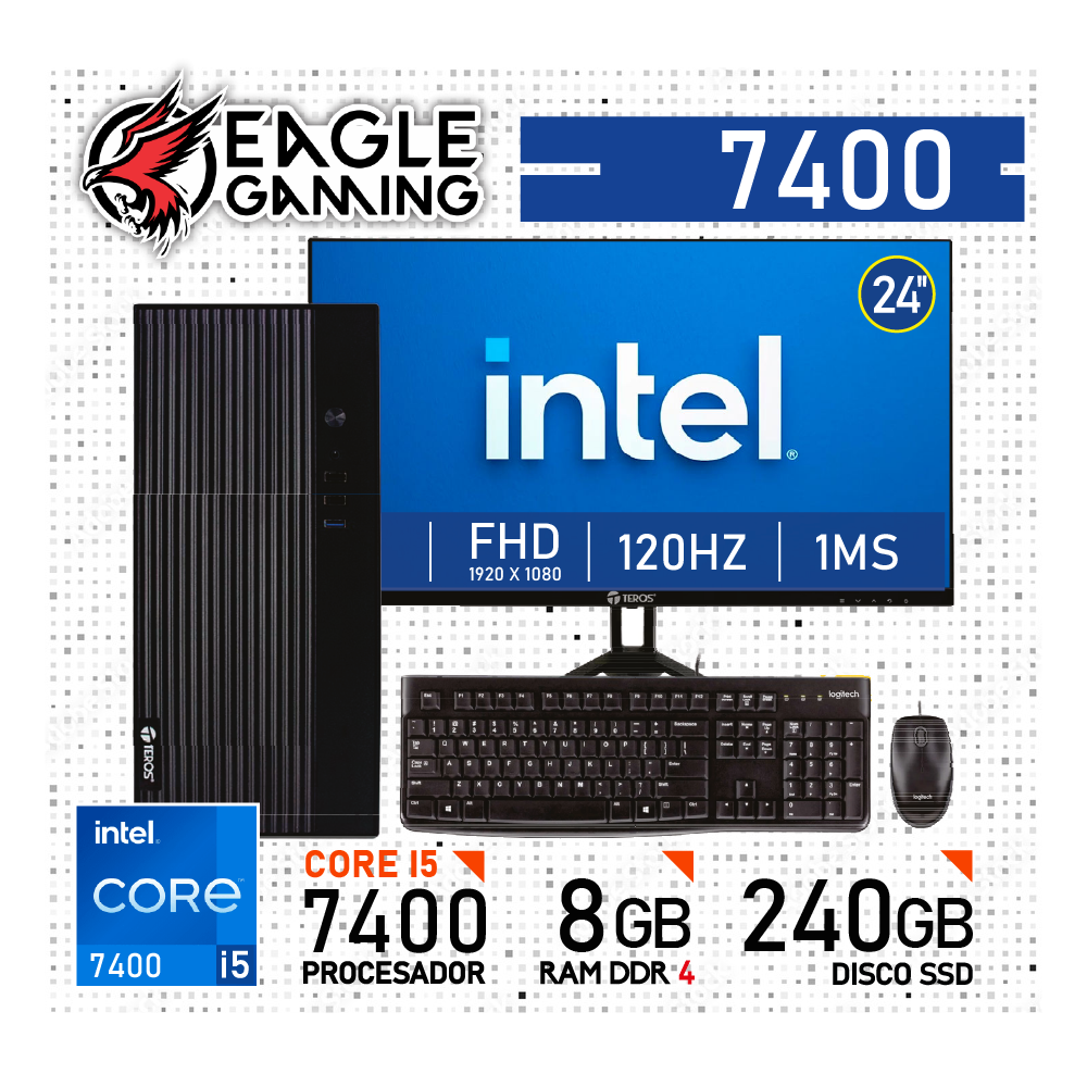 COMPUTADORA PC INTEL CORE I5 7400, 8 GB RAM DDR4, 240GB SSD - MONITOR 24' CON KIT LOGITECH - 1