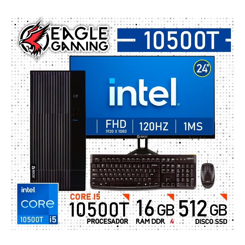 COMPUTADORA PC INTEL CORE I5 10500T, 16 GB RAM DDR4, 512GB SSD - MONITOR 24' CON KIT LOGITECH - 1