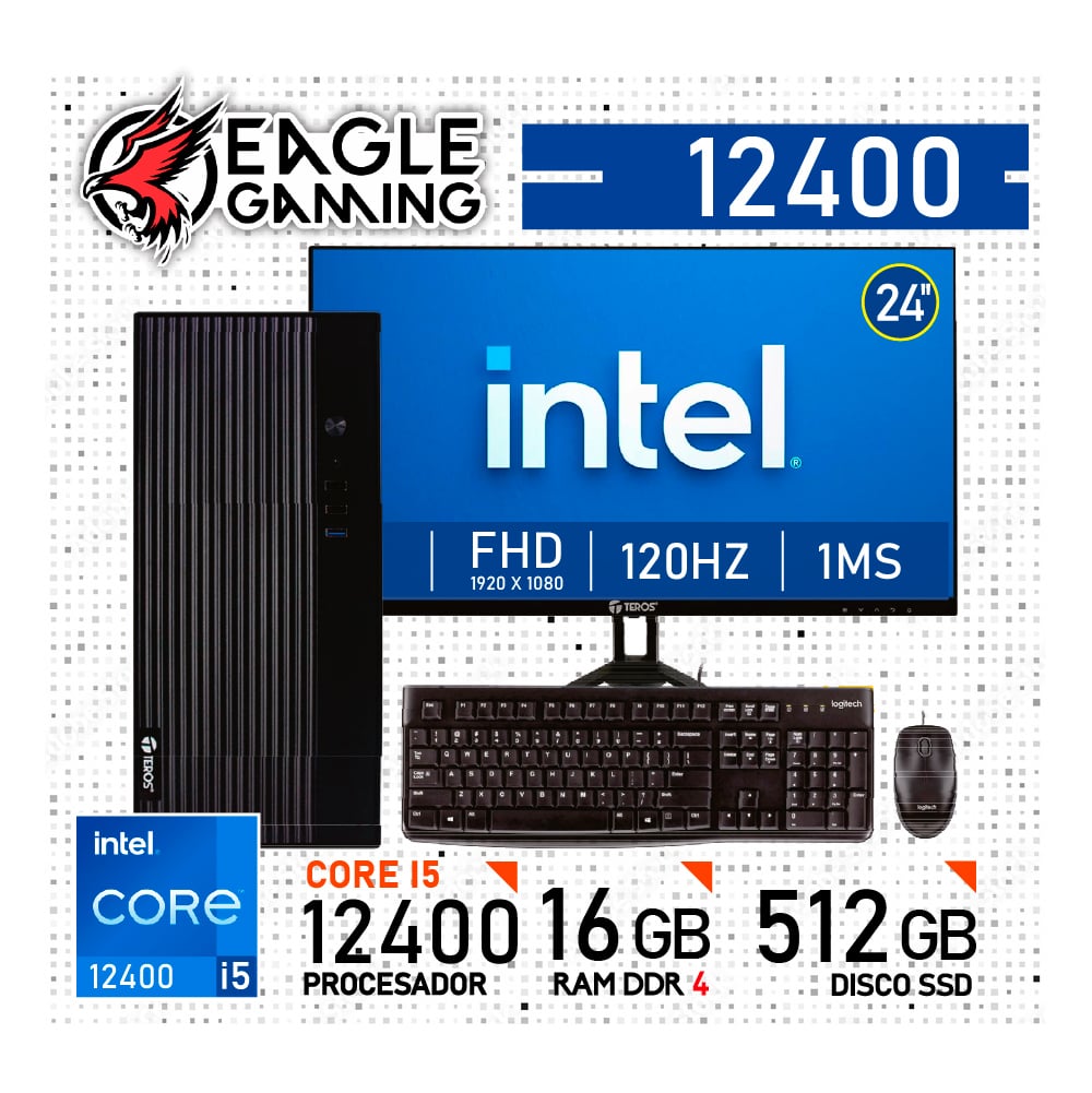 COMPUTADORA PC INTEL CORE I5 12400, 16 GB RAM DDR4, 512GB SSD - MONITOR 24' CON KIT LOGITECH - 1