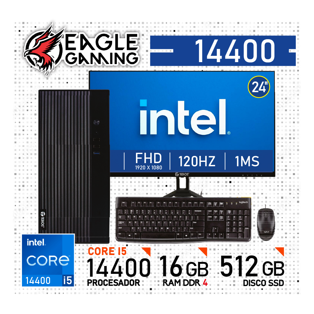 COMPUTADORA PC INTEL CORE I5 14400, 16 GB RAM DDR4, 512GB SSD - MONITOR 24' CON KIT LOGITECH - 1