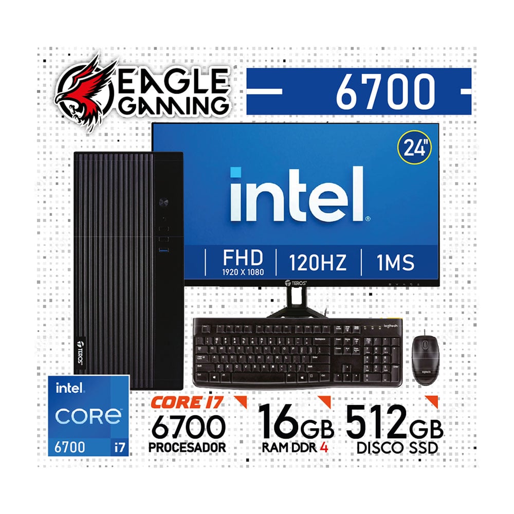 COMPUTADORA PC INTEL CORE I7 6700 - 16 GB RAM DDR4 - 512GB SSD - MONITOR 24' CON KIT LOGITECH - 1