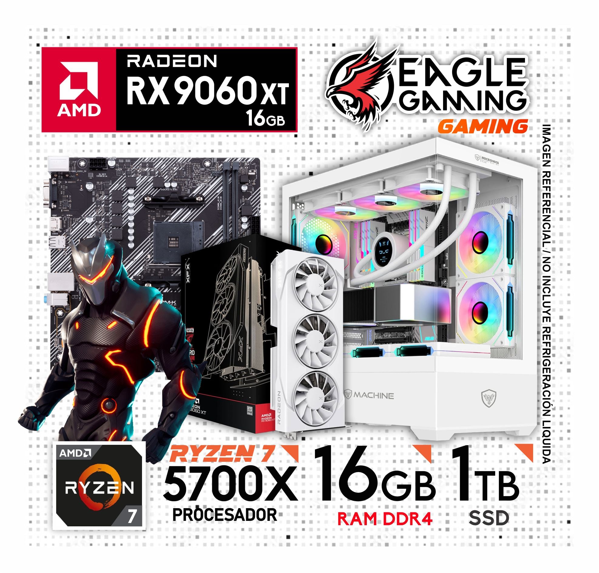 PC GAMER AMD RYZEN 7 5700X 5ª GEN + RAM 16GB DDR4 + SSD 1TB + RX 9060XT 16GB - 1