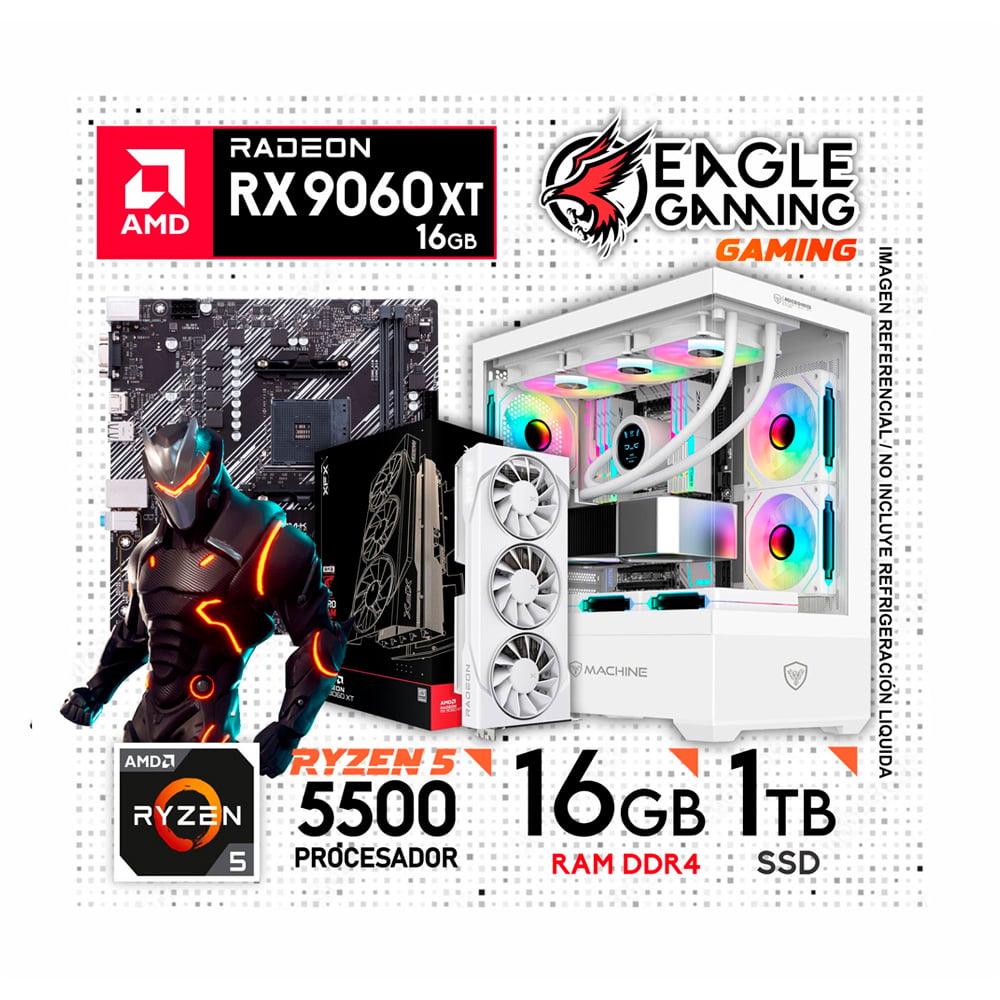 PC GAMER AMD RYZEN 5 5500 5ª GEN + RAM 16GB DDR4 + SSD 1TB + RX 9060XT 16GB - 1
