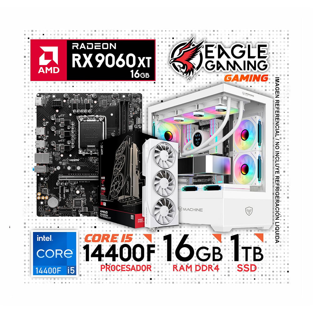 PC GAMER INTEL CORE I5 14400F 14ª GEN + RAM 16GB DDR4 + SSD 1TB + RX 9060XT 16GB - 1