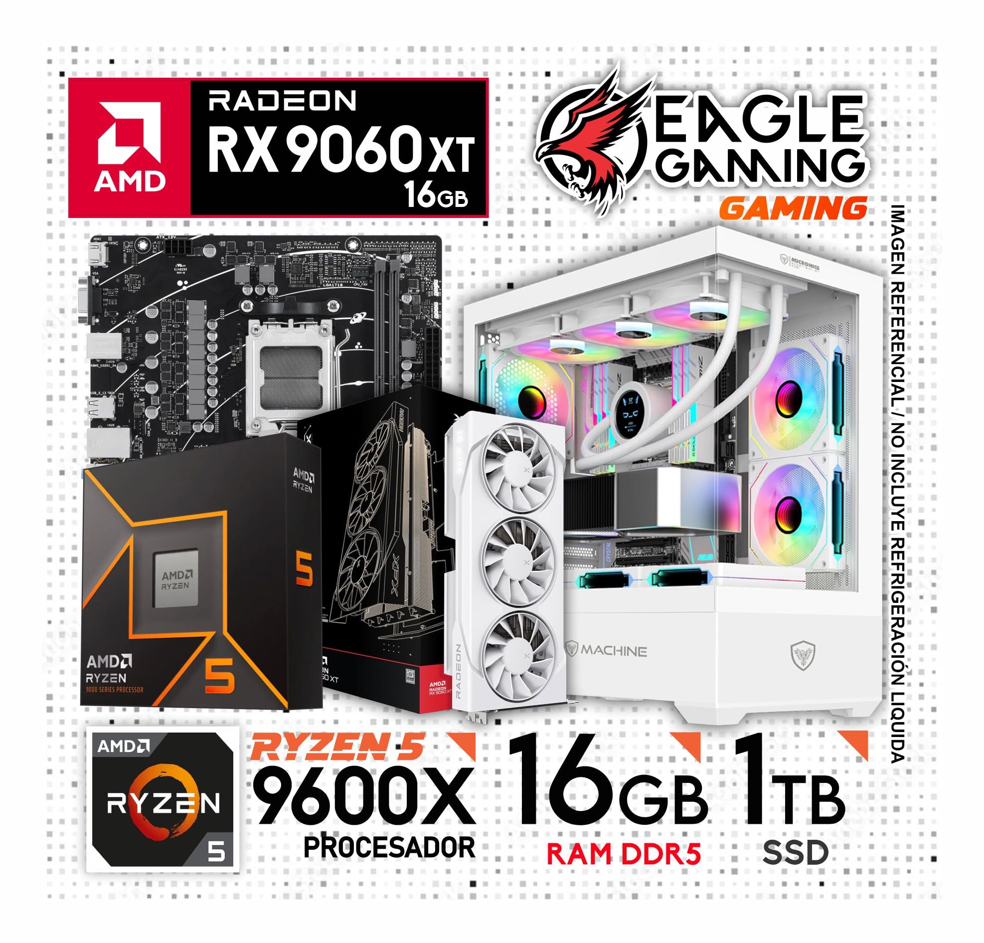 PC GAMER AMD RYZEN 5 9600X 9ª GEN + RAM 16GB DDR5 + SSD 1TB + RX 9060XT 16GB - 1