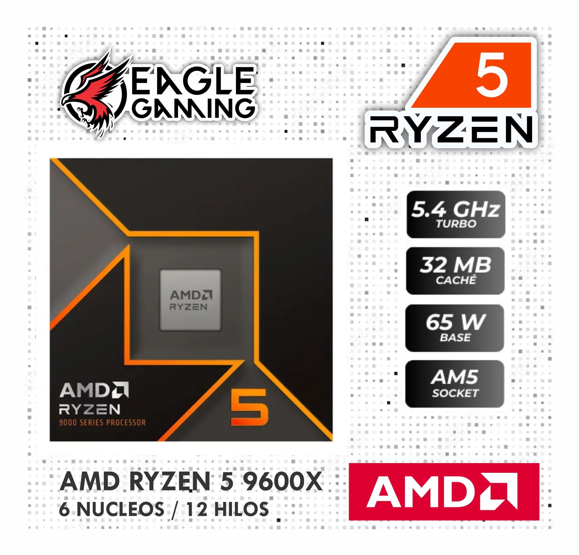 PC GAMER AMD RYZEN 5 9600X 9ª GEN + RAM 16GB DDR5 + SSD 1TB + RX 9060XT 16GB - 5
