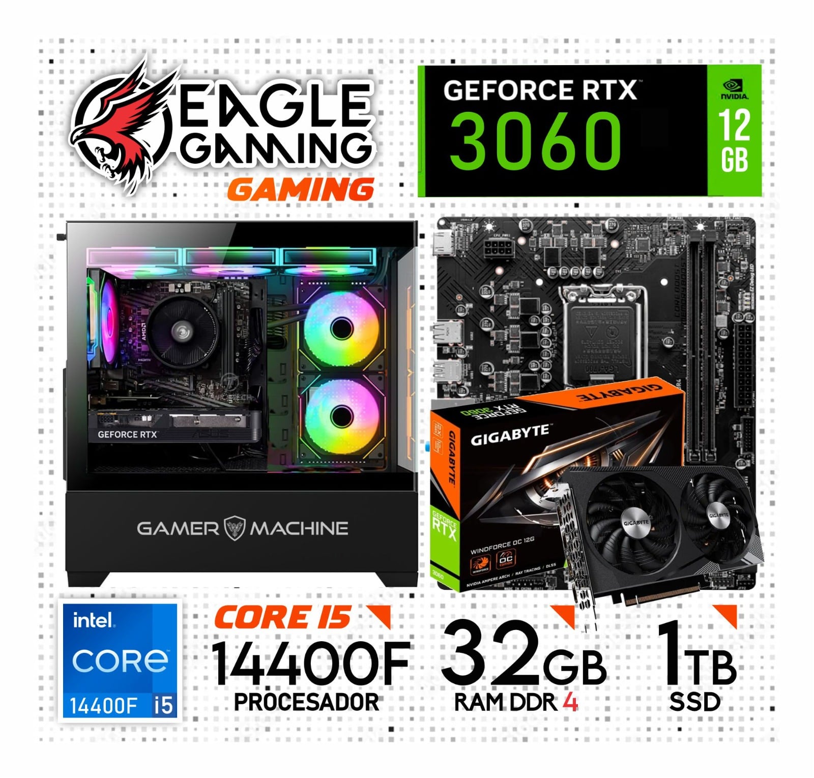 PC GAMER INTEL CORE I5 14400F 32GB DDR4 1TB  RTX3060 12GB - 1