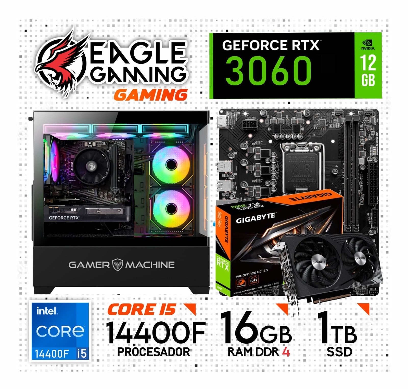 PC GAMER INTEL CORE I5 14400F 16GB DDR4 1TB  RTX3060 12GB - 1