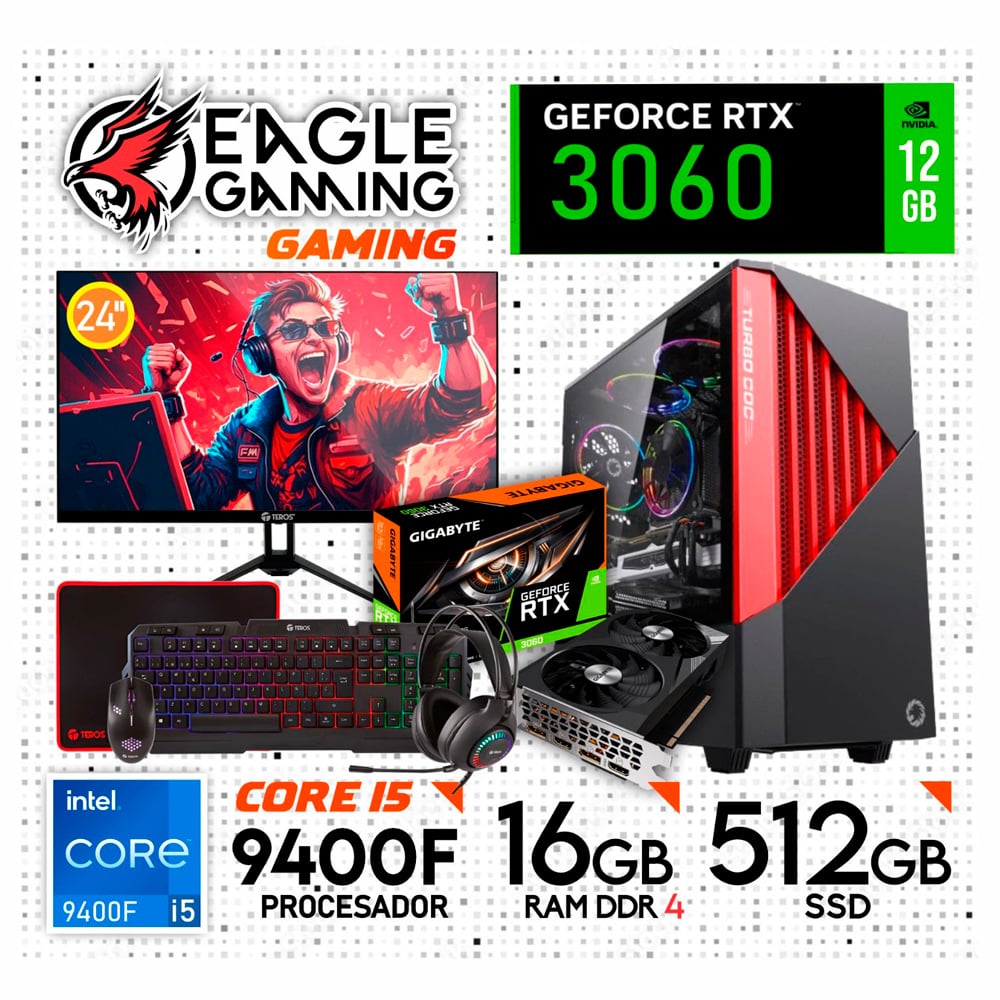PC COMPLETA INTEL CORE I5 9400F 16GB DDR4 512GB RTX3060 12GB - 1