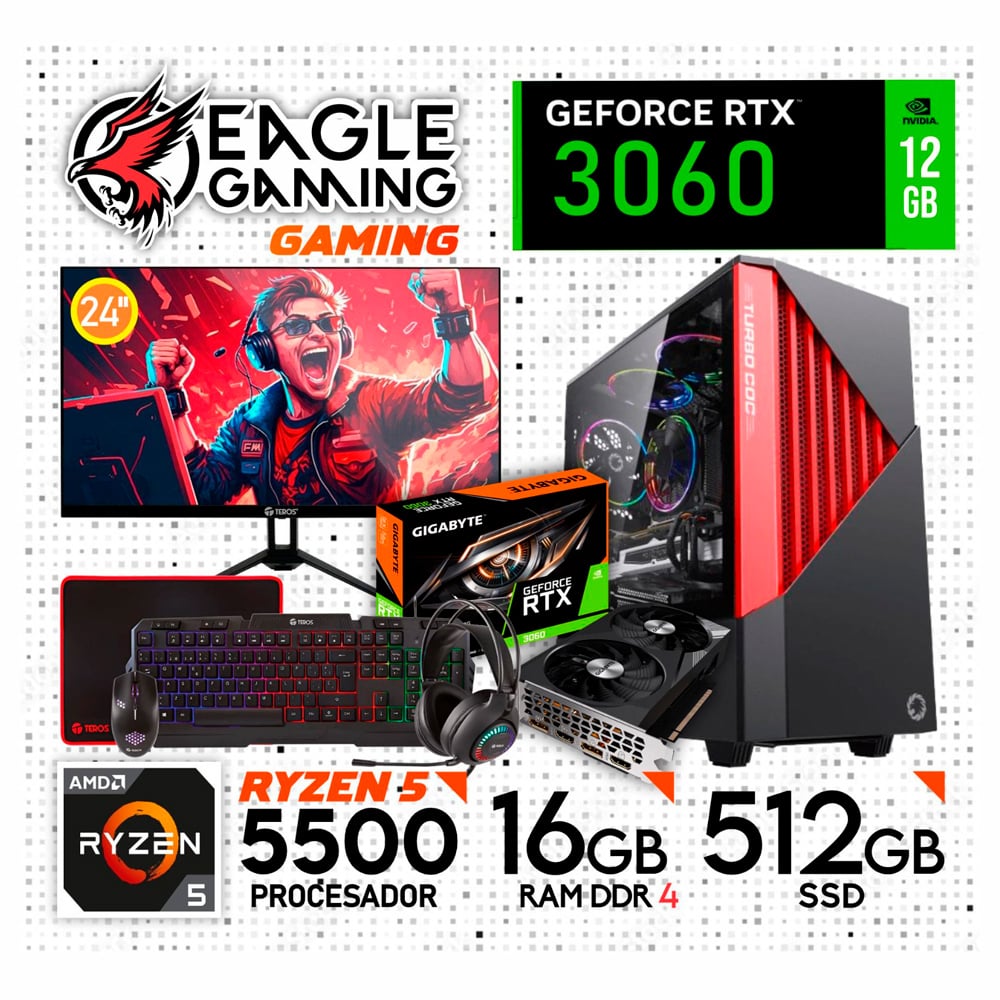 PC COMPLETA AMD RYZEN 5 5500 16GB DDR4 512GB RTX3060 12GB - 1