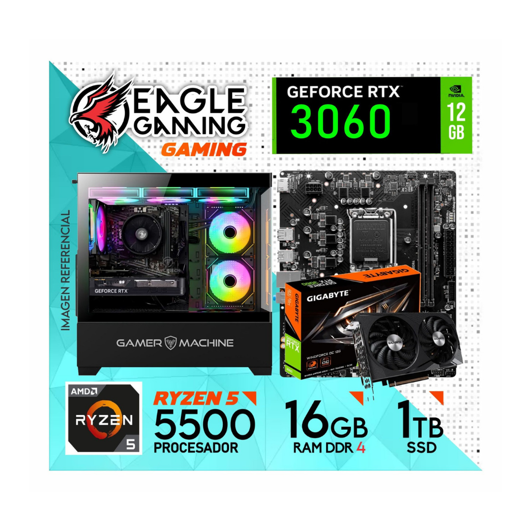 PC GAMER RYZEN 5 5500 16GB DDR4 SSD 1TB RTX3060 12GB - 1