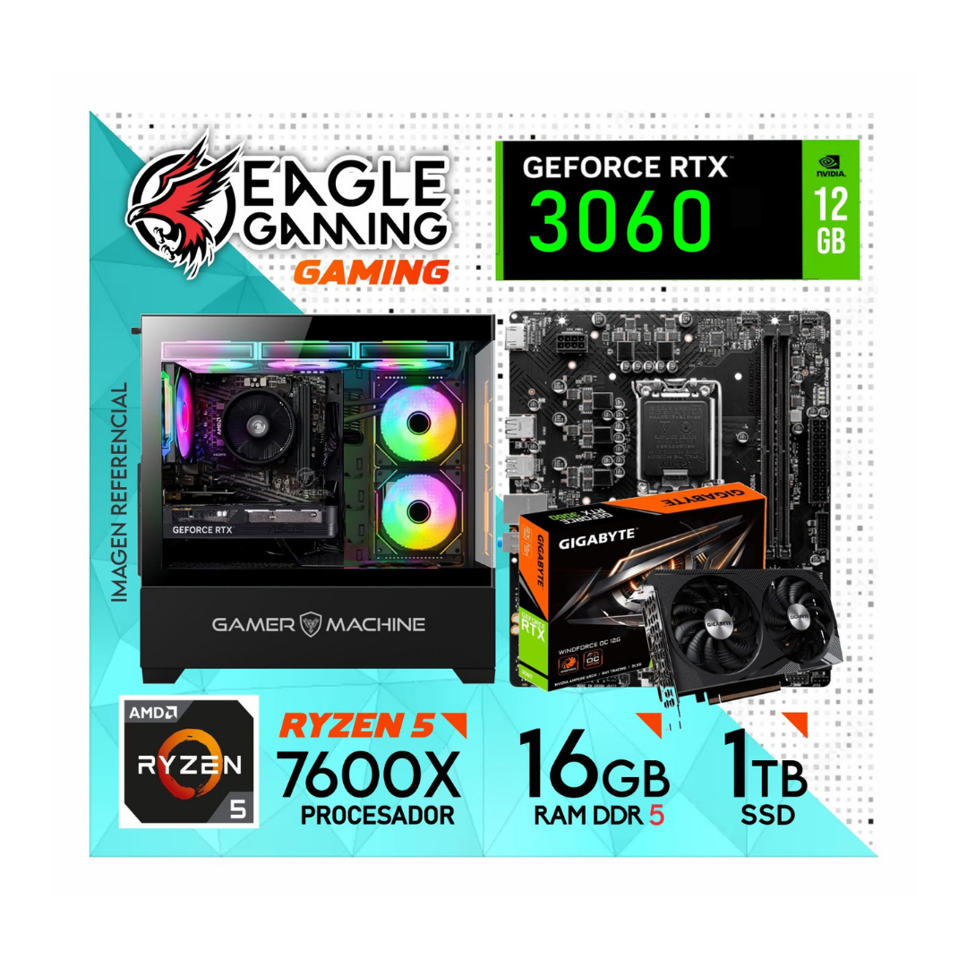 PC GAMER RYZEN 5 7600X 16GB DDR5 SSD SSD 1TB RTX3060 12GB - 1