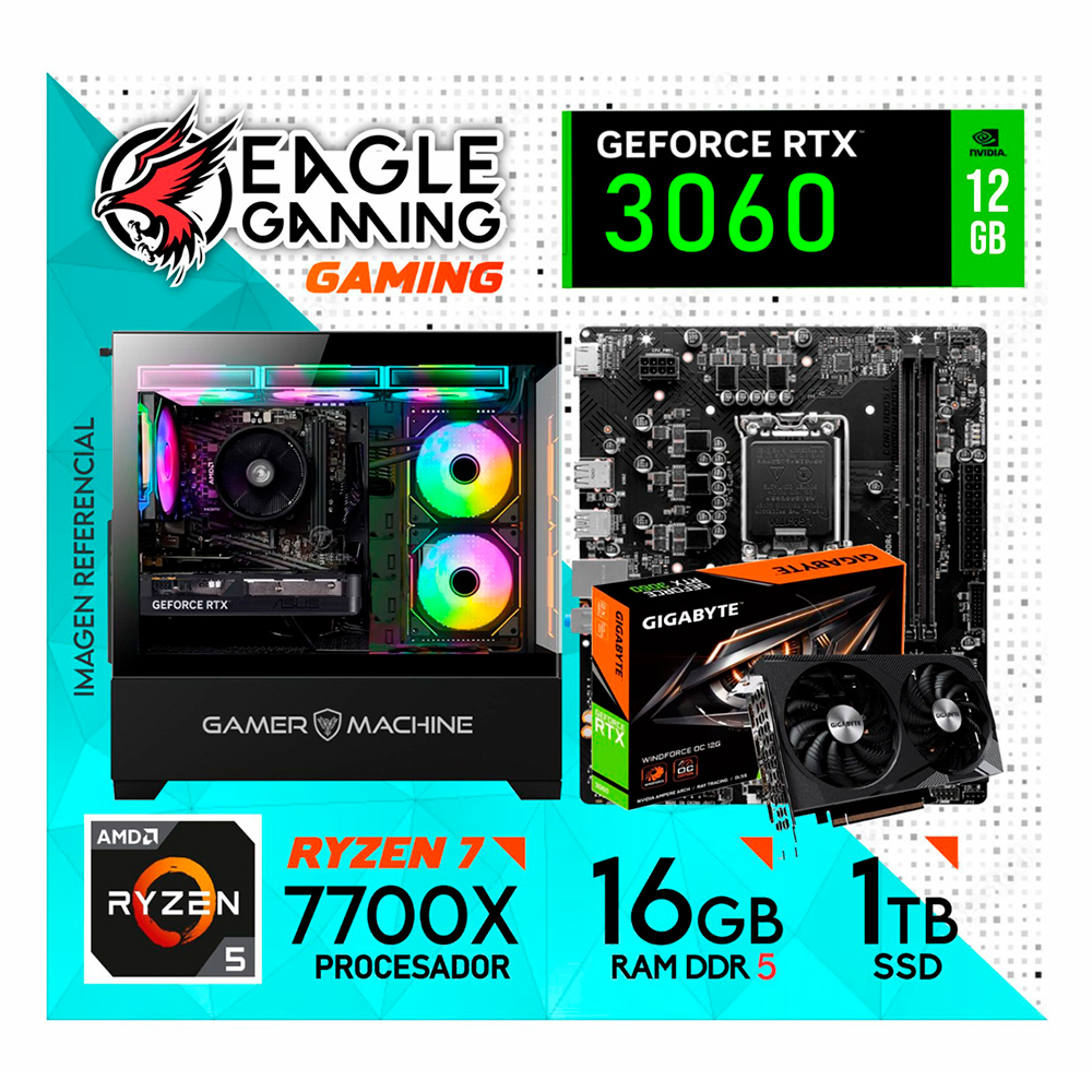 PC GAMER RYZEN 7 7700X 16GB DDR5 1TB RTX3060 12GB - 1