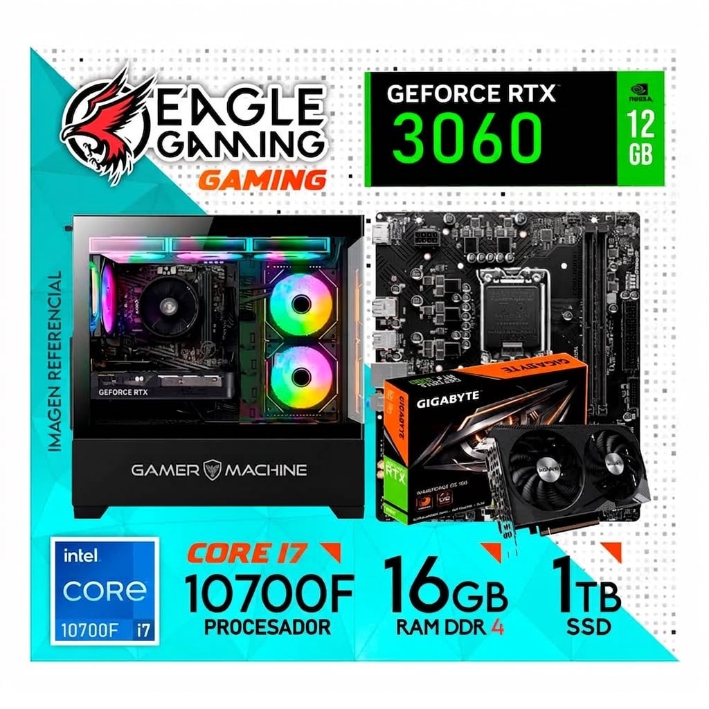 PC GAMER INTEL CORE I7 10700F 16GB DDR4 1TB RTX3060 12GB - 1