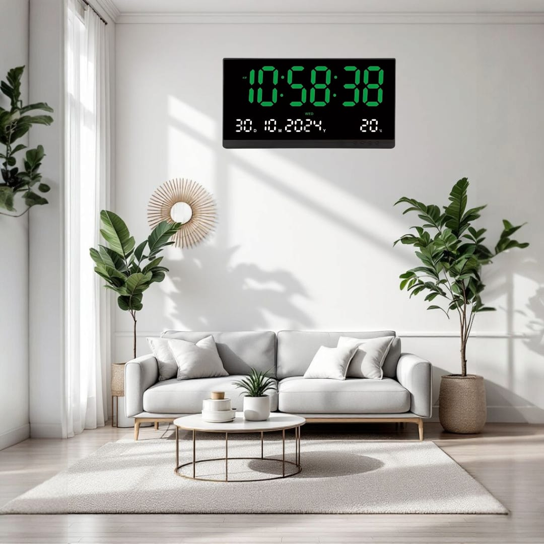 RELOJ DE PARED DIGITAL GRANDE DE 48X26CM CON LED VERDE - 2