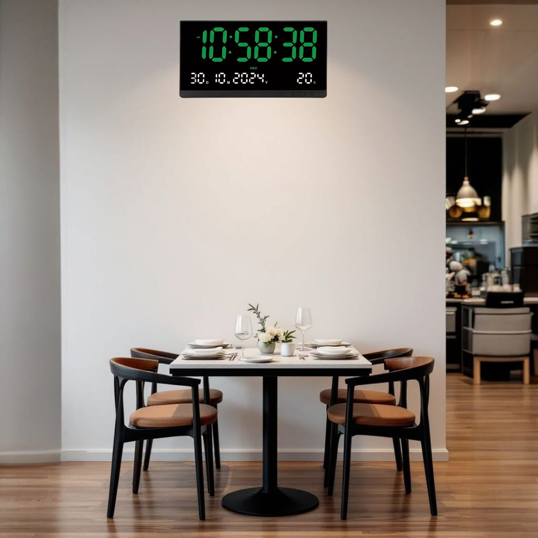 RELOJ DE PARED DIGITAL GRANDE DE 48X26CM CON LED VERDE - 3
