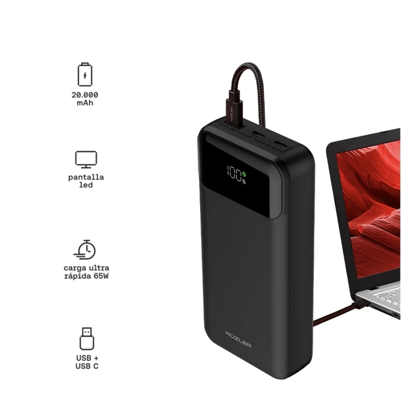 POWERBANK KÜZLER VELIOX-101 20000MAH 65W  CARGA ULTRA RÁPIDA PARA LAPTOP Y CELULAR - 4
