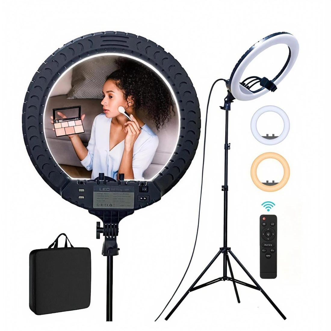 ARO DE LUZ LED PROFESIONAL 45CM CON TRÍPODE, CONTROL REMOTO Y SOPORTE PARA 3 CELULARES - 2