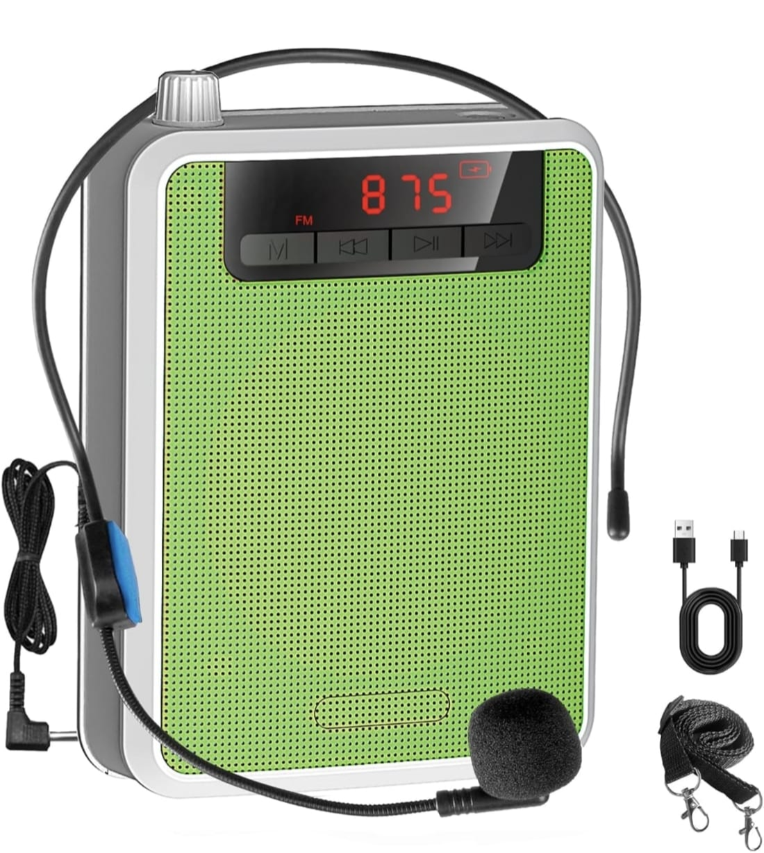 AMPLIFICADOR DE VOZ PORTÁTIL RECARGABLE CON MICRÓFONO VINCHA RADIO FM Y ALTA POTENCIA - 6
