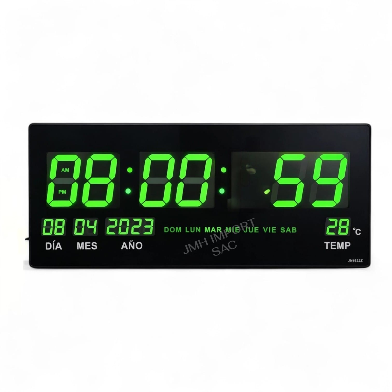 RELOJ DIGITAL GRANDE LED VERDE 46X22CM - HORA, FECHA Y TEMPERATURA - 1