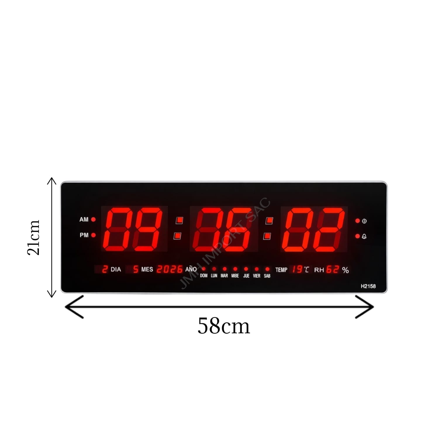 RELOJ DIGITAL DE PARED LED GRANDE 58X21 CM CON FECHA, CALENDARIO Y TEMPERATURA - 2