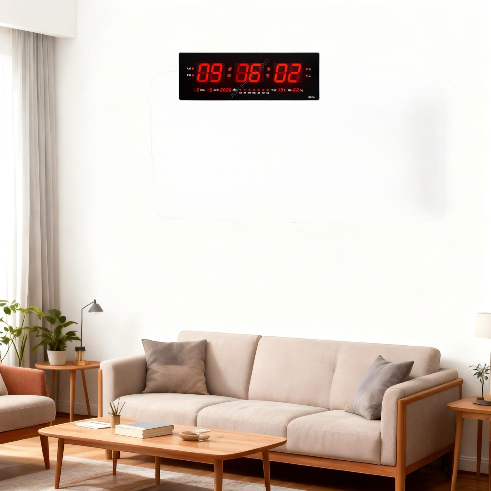 RELOJ DIGITAL DE PARED LED GRANDE 58X21 CM CON FECHA, CALENDARIO Y TEMPERATURA - 3
