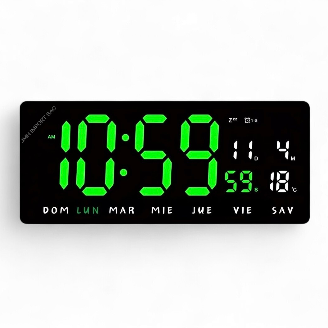RELOJ DIGITAL DE PARED LED 36X16CM - HORA, FECHA Y TEMPERATURA - 1
