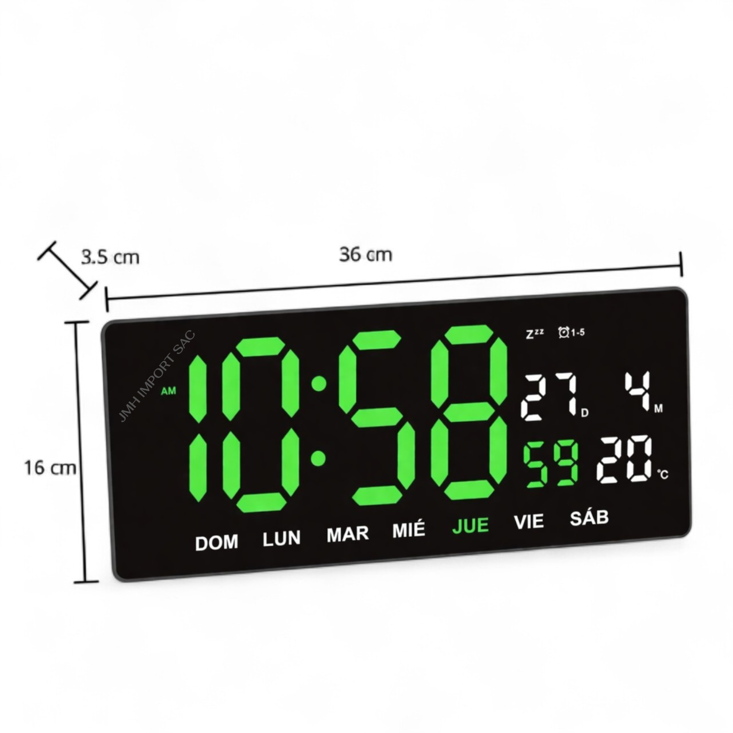 RELOJ DIGITAL DE PARED LED 36X16CM - HORA, FECHA Y TEMPERATURA - 2