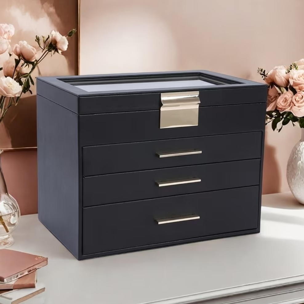 JOYERO ORGANIZADOR DE LUJO CON ESPEJO, 3 CAJONES Y COMPARTIMENTOS PARA JOYAS - 2