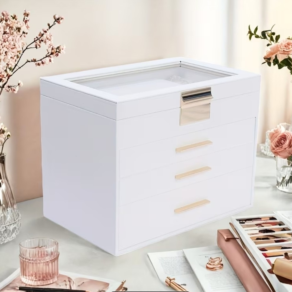 JOYERO ORGANIZADOR DE LUJO CON ESPEJO, 3 CAJONES Y COMPARTIMENTOS PARA JOYAS - 4