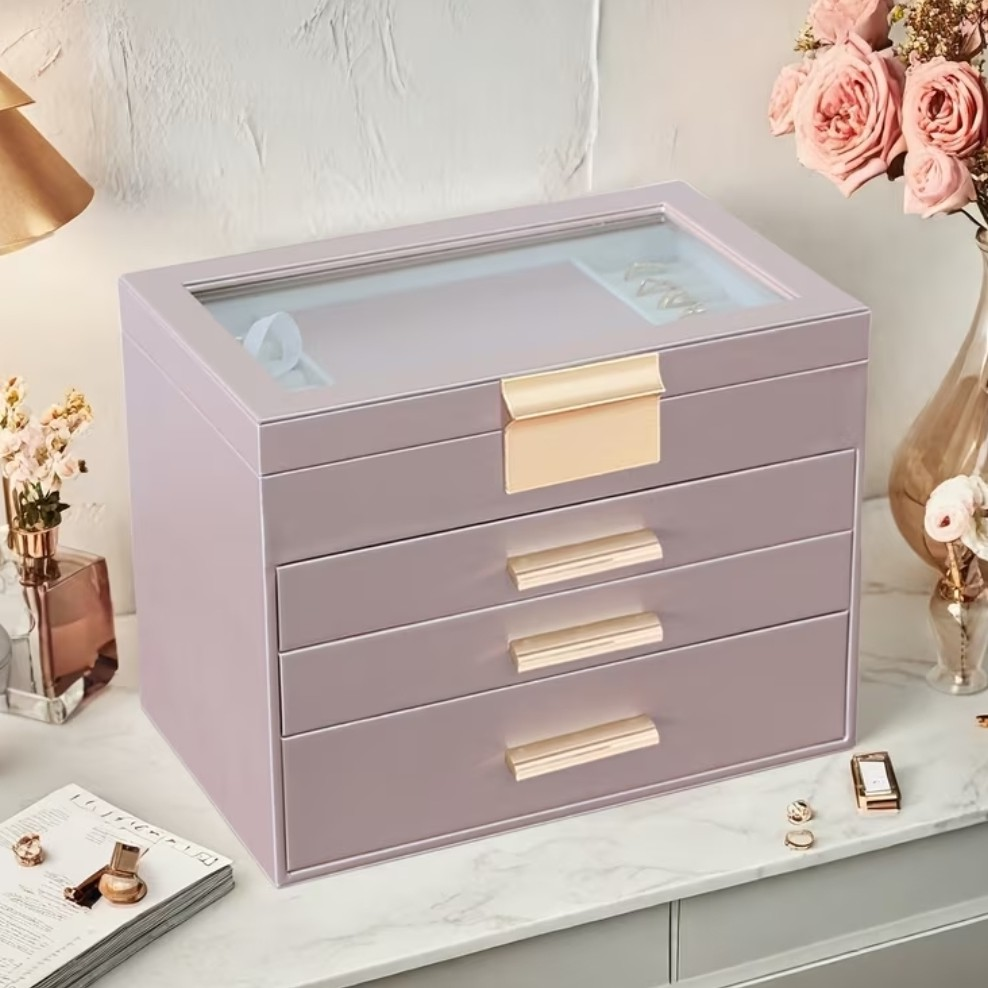 JOYERO ORGANIZADOR DE LUJO CON ESPEJO, 3 CAJONES Y COMPARTIMENTOS PARA JOYAS - 6
